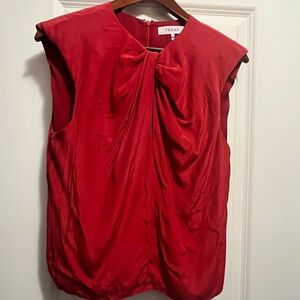 Frame Denim Red Ruched Silk Blouse